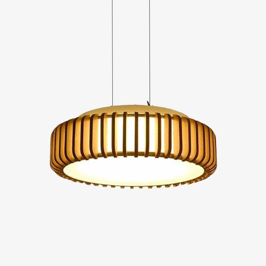 Designer LED pendellampa i trä med Hang disc lampskärm