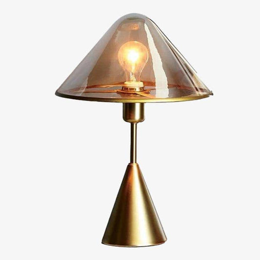 Designer LED bordslampa med konisk guldmetallfot