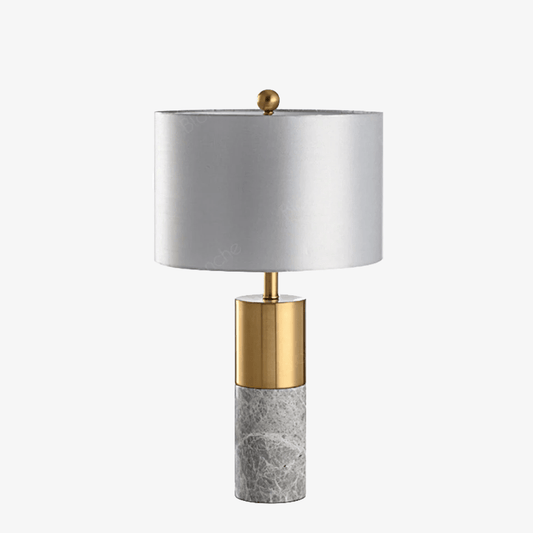 Designer LED bordslampa i guldcylindrisk form och marmor