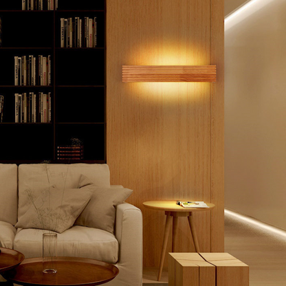 Rektangulär LED-vägglampa i kapat trä Japan