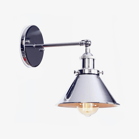 Retro LED vägglampa med Edison silver konisk lampskärm