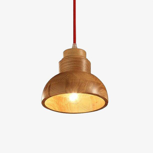 Modern LED-pendellampa i trä med rundad Craft-lampskärm