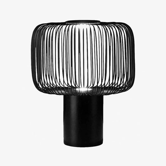 Designer LED bordslampa med rundad svart metallbur lampskärm