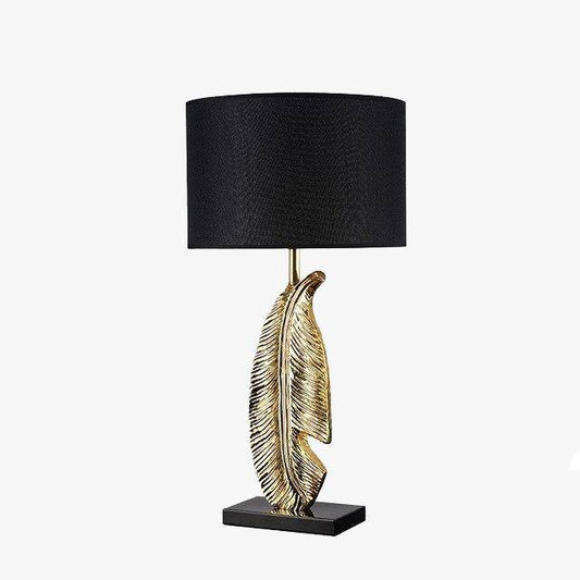 Designer LED bordslampa med guldfjäder och rundad Lyx lampskärm