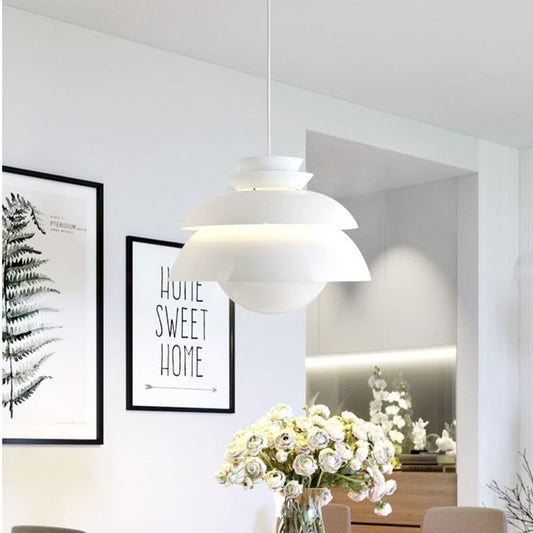 Danmark blomformad vit LED-pendellampa