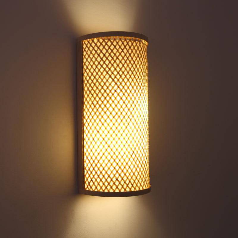 Vägglampa av bambu i japansk stil med rundad LED