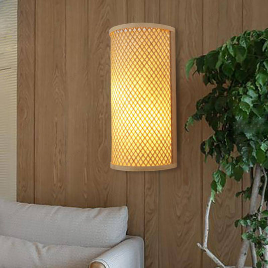 Vägglampa av bambu i japansk stil med rundad LED