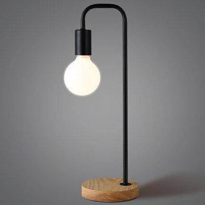 Modern LED-bordslampa med träfot och enkelfärgad skaft