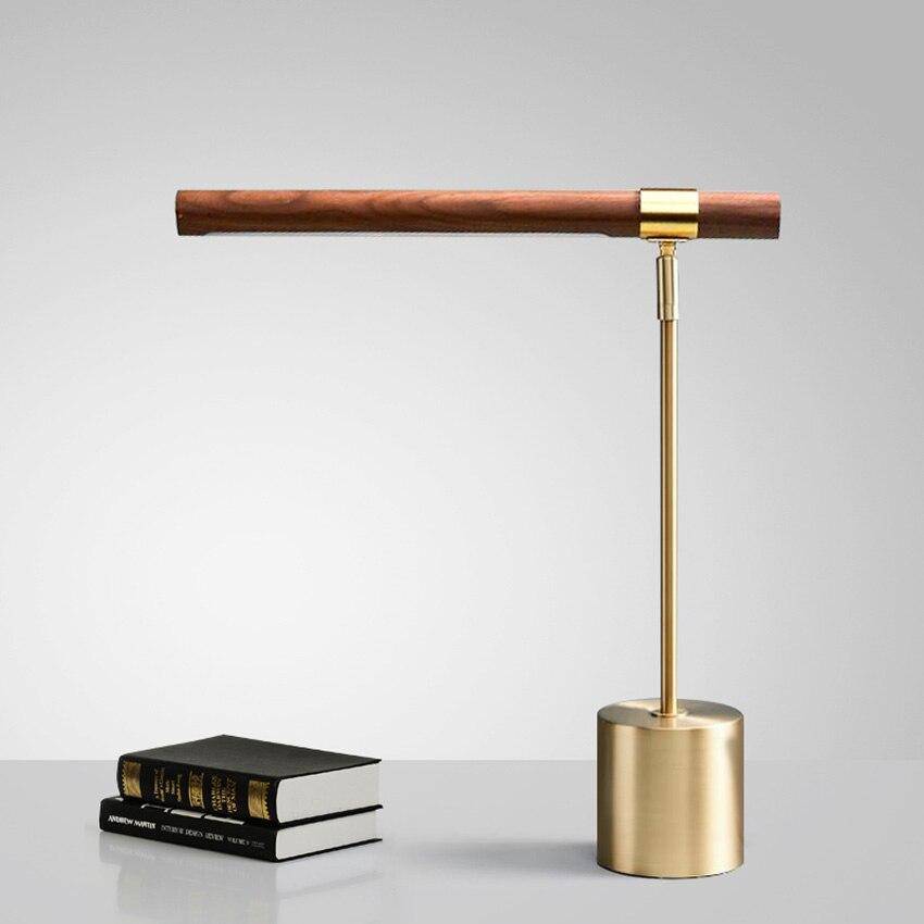 Designer LED-bordslampa i guldmetall och trä, Fly style