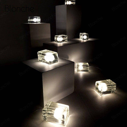 Modern LED-bordslampa i transparent kub Creative