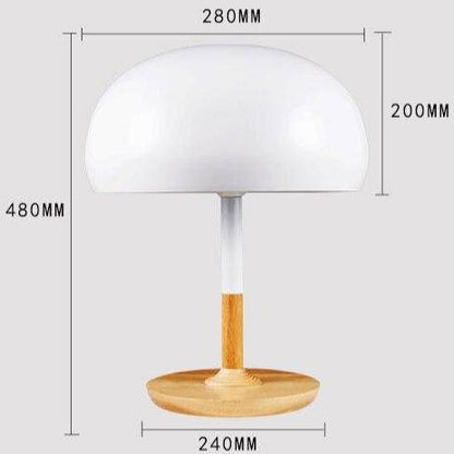 Designer LED-bordslampa med träfot och rundad lampskärm Créative
