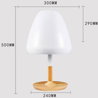 Designer LED-bordslampa med träfot och rundad lampskärm Créative