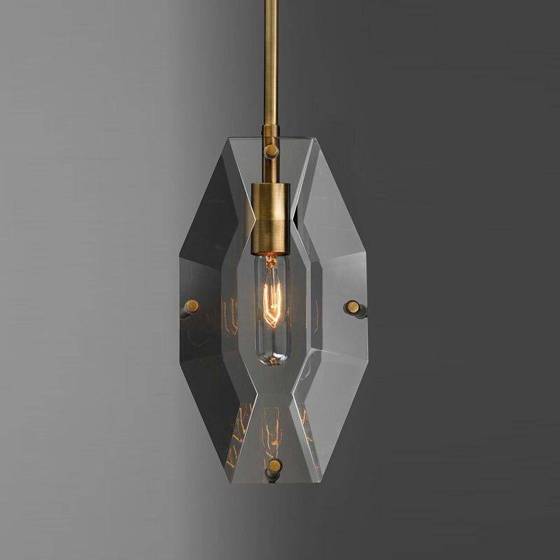 Designer LED pendellampa med kristallformat glas och guldstav Loft