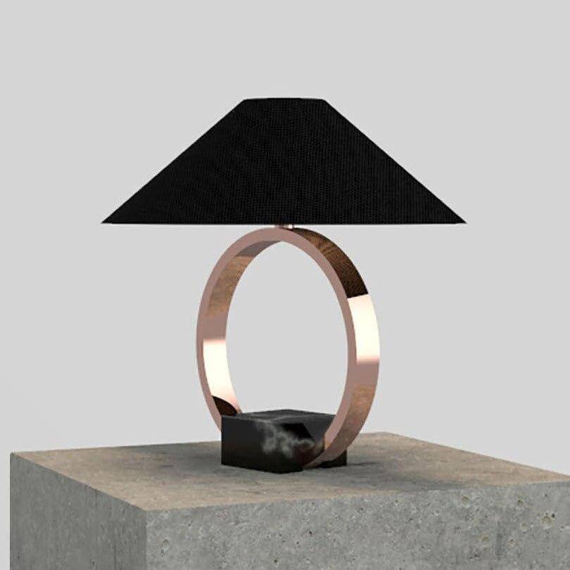 Designer LED-bordslampa med metallcirkel och lyxig glasskärm