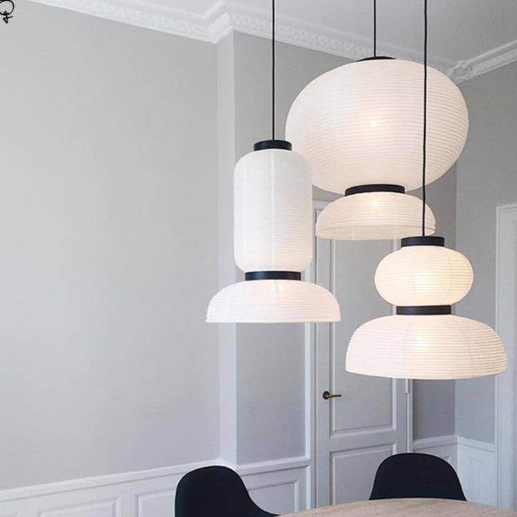 Retro LED-pendellampa i vitt rispapper i dansk stil