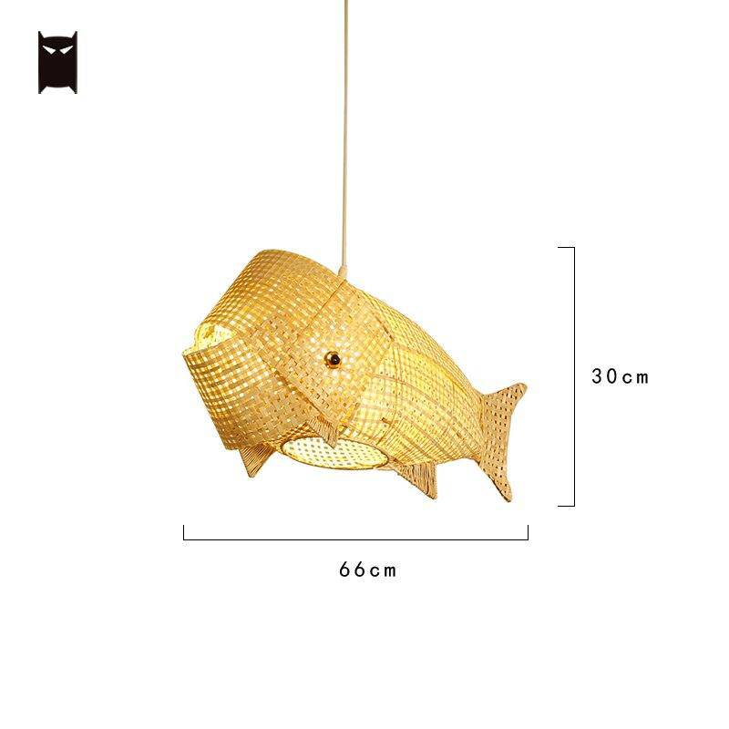 LED-hängande lampa i rotting i fiskstil för barn