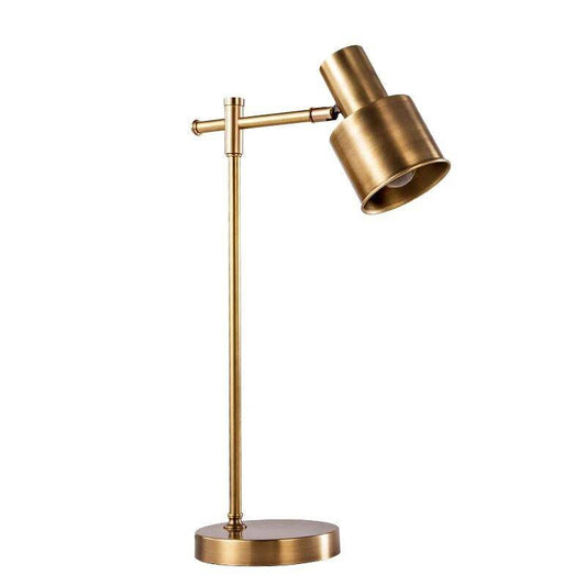Designer LED bordslampa i guldmetall med cylindrisk lampskärm