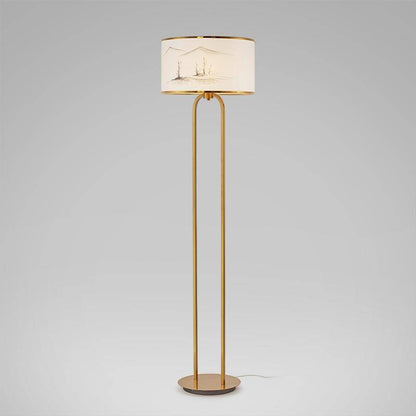 Modern gyllene golvlampa med japansk designad lampskärm