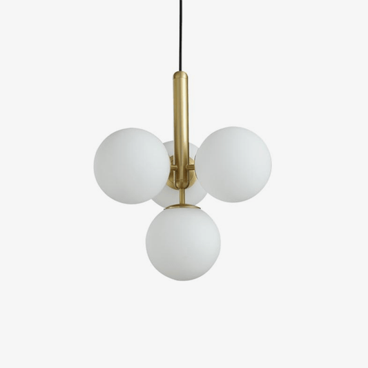 Designer LED pendellampa med guldcylinder och flera Fly glaskulor